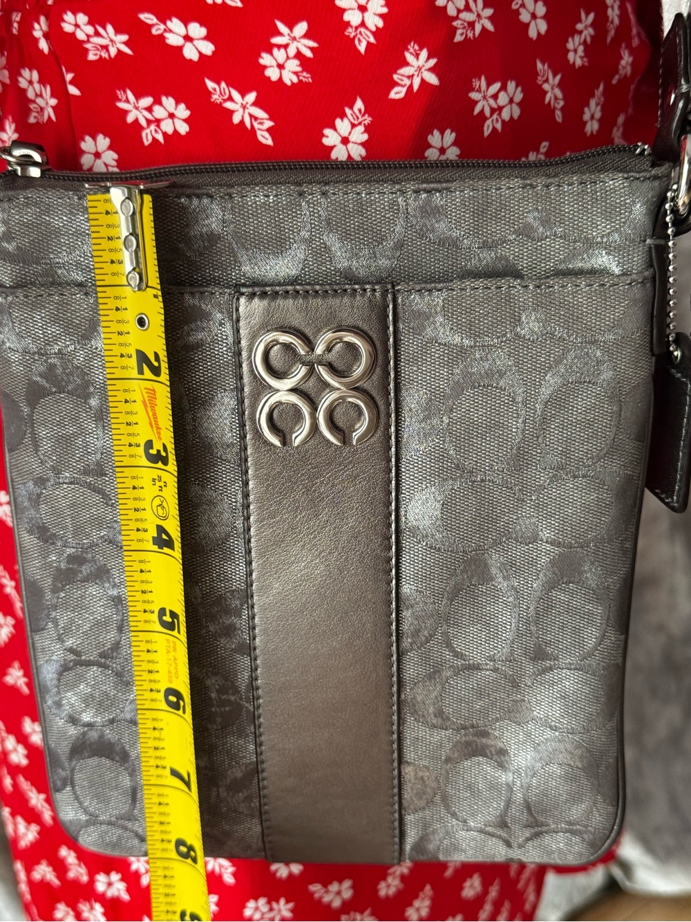Coach Gray Signature Crossbody Bag Silver Metallic Jacquard Y2K Mini Purse - Picture 10 of 10